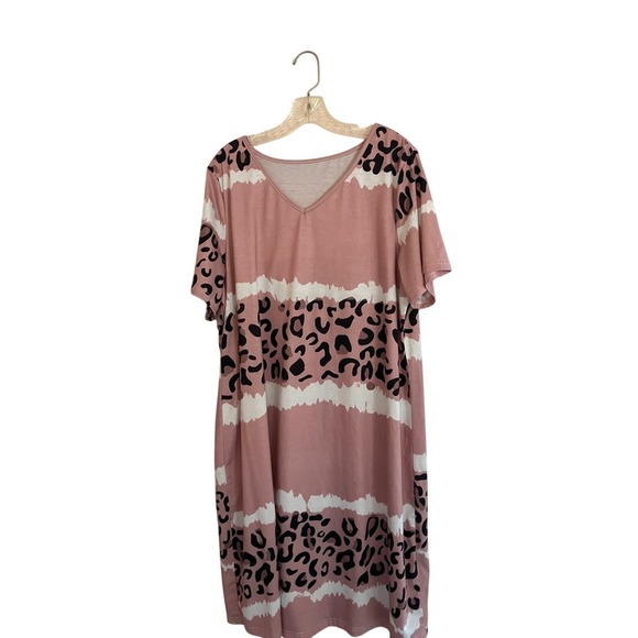 Shein Curve 2XL Pink Leopard Print T-Shirt Dress Short Sleeve Casual - Picture 1 of 5